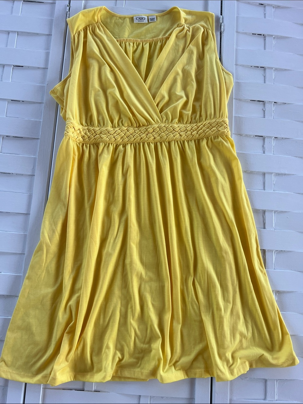 Cato Bright Yellow Sleeveless Braided-Waist Midi Dress